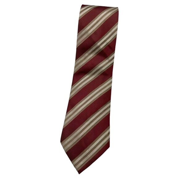 HUGO BOSS Men's 100% Silk Necktie LUXURY Tie Burgundy Striped W:3.7" EUC - Picture 1 of 4